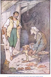 Un hombre de cabello blanco sentado en un banco bajo, muy ocupado haciendo zapatos